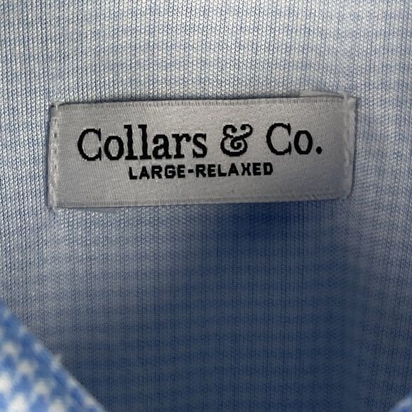 Collars & Co Polo Shirt Mens L Blue Houndstooth Relaxed Golf Dress Collar NWT - Picture 3 of 9